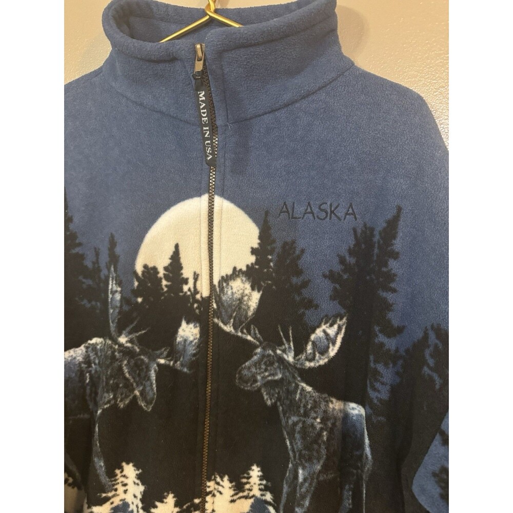 Vintage 1990s Alaska AOP Moose Fleece Outdoorsman Sweater Mens Large Made In USA - Picture 2 of 6